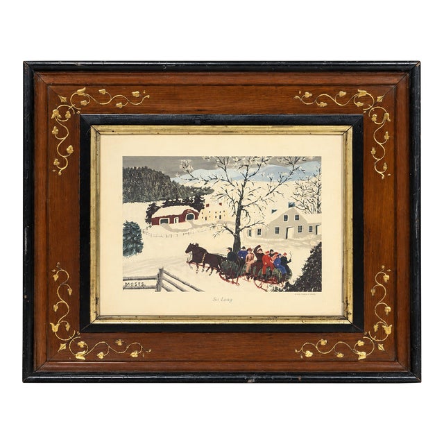 Circa 1870's Gilded Vine-Detail Wood Frame With Vintage 1940s Grandma Moses Print For Sale