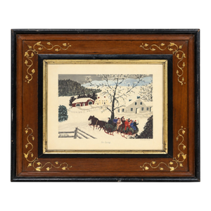 Circa 1870's Gilded Vine-Detail Wood Frame With Vintage 1940s Grandma Moses Print