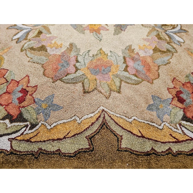 Vintage American Hand Hooked Rug, Floral Pattern in Fall Colors, Folk Art Rug, 6’ X 9’ For Sale - Image 12 of 12