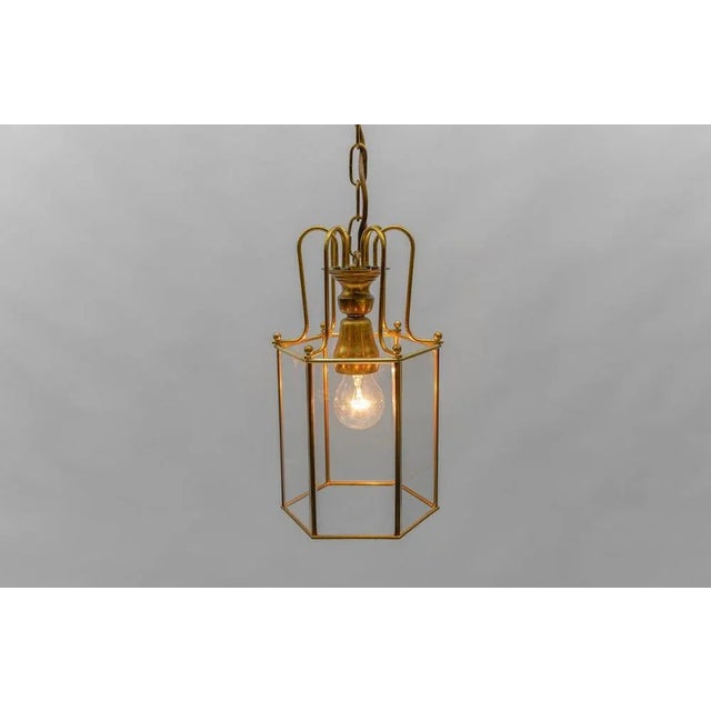 Art Deco Cut Glass Pendant Lamp in Brass, Austria, 1940s For Sale - Image 6 of 10