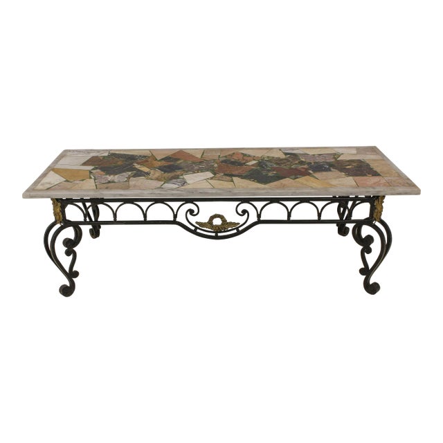 Richard Bailey Mosaic Marble Top Iron Base Coffee Table For Sale