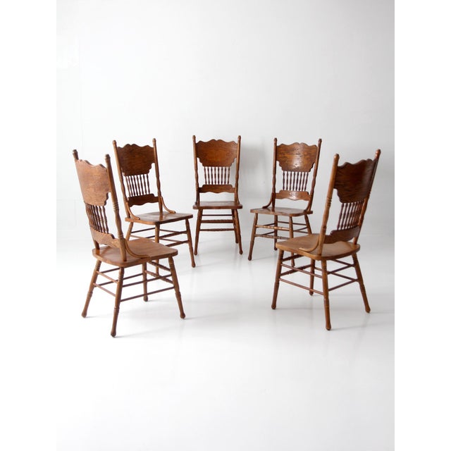Mid 20th Century Vintage Oak Dining Chairs Set of 5 For Sale - Image 5 of 18