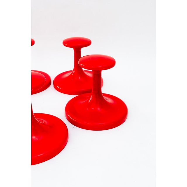 Mid-Century Modern Red Plastic Hooks, 1970s, Set of 6 For Sale - Image 3 of 6