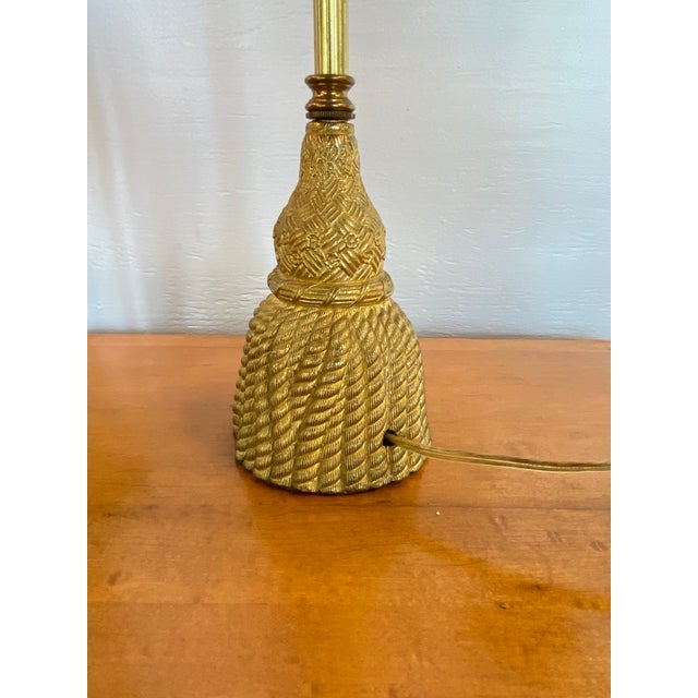 Mid 20th Century Mid 20th Century Dorothy Draper Gilt Brass Tassel Lamp With Shade For Sale - Image 5 of 5