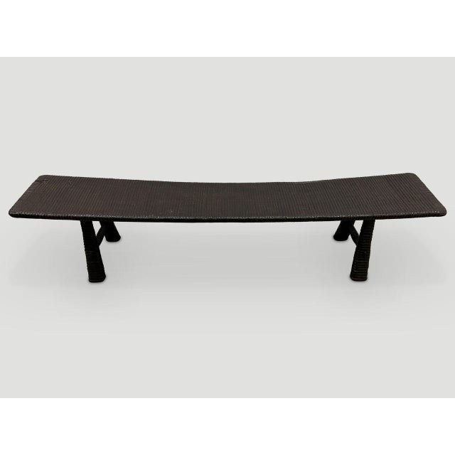 Andrianna Shamaris Impressive Hand Carved Espresso Stained Teak Wood Bench For Sale - Image 17 of 18