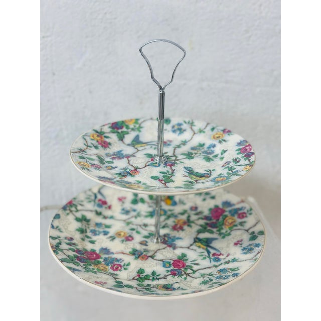 1980s Vintage English Ceramic Two Tier Servicing Stand For Sale - Image 5 of 7