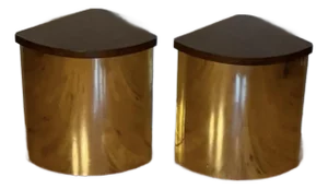 70s Brass and Burl Corner Pedestal Stand Tables - A Pair