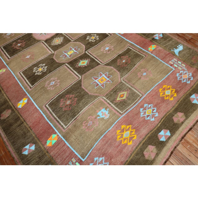 Mid 20th Century Vintage Mid 2 0th Century Whimsical Animal Border Figurative Turkish Rug - 6'8" x 9'2" For Sale - Image 5 of 6