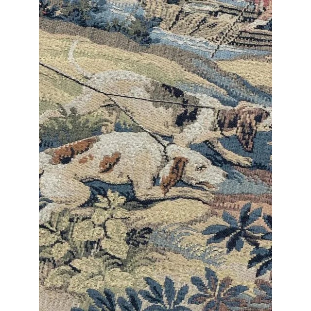 Vintage French Aubusson Style Jacquard Hunting with Hounds Tapestry, 1970s For Sale - Image 16 of 18