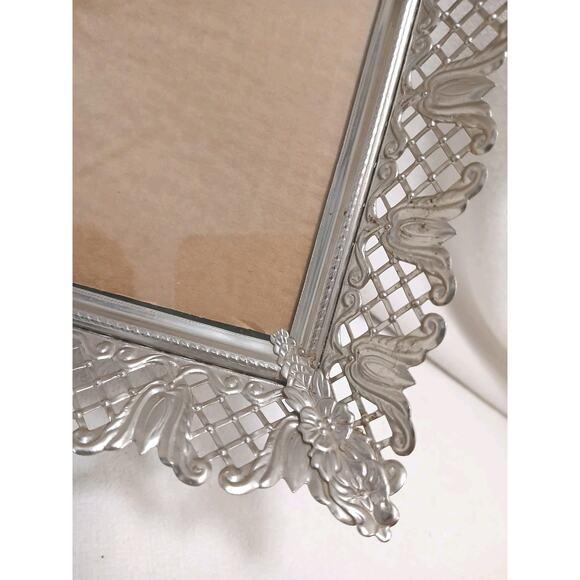 60s Ornate Filigree Silver Metal Picture Frame 8.5"x7" Edwardian Granny W Stand For Sale - Image 10 of 12
