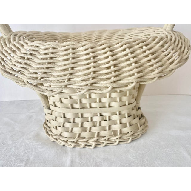 Hand Woven Vintage Uniquely Shaped Basket With Wood Bottom and Handle. For Sale - Image 10 of 14