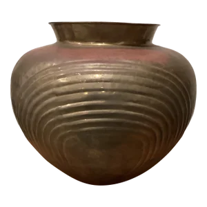 Vintage Mid 20th Century Very Large Handmade Hammered Copper Finish Brass Vase