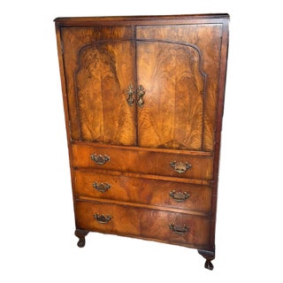 Early 20th Century Walnut Vennier TallBoy Cabinet With Brass Hardware For Sale