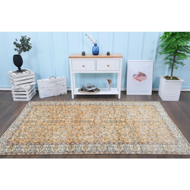 Traditional Vintage Turkish Handmade Wool Cotton Orange Rug For Sale - Image 3 of 11
