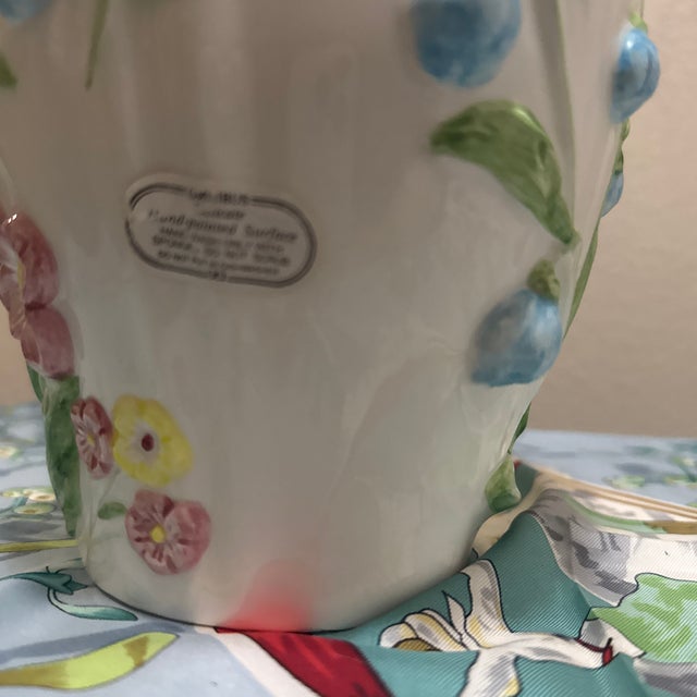 Green Vintage Fitz & Floyd "Wildflowers" Iris & Daffodil Pitcher For Sale - Image 8 of 11