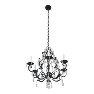 Late 20th Century Traditional Black Steel Six Arm Crystal Chandelier