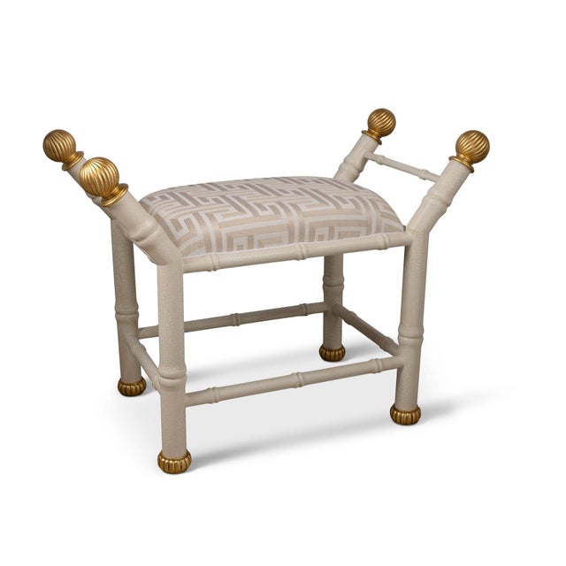 Port 68 Boca White Paros Greek Key Bamboo Bench For Sale - Image 4 of 4
