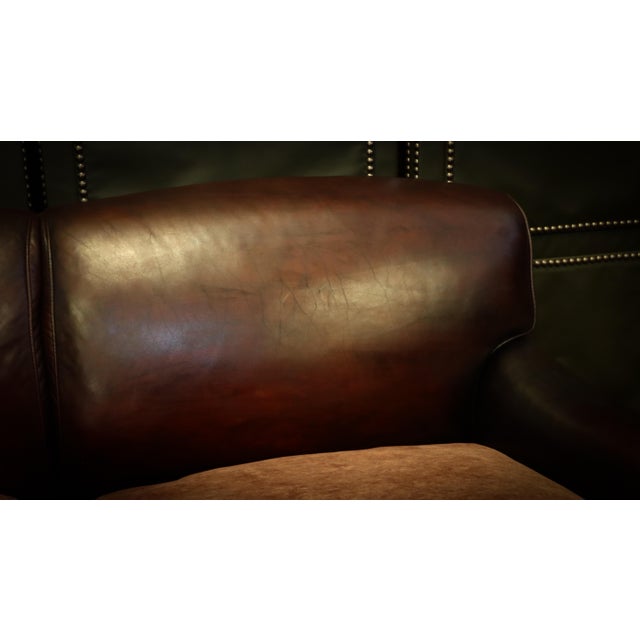 Early 21st Century 2-Seater Sofa in Burgundy Leather and Velvet from George Smith, 2010s For Sale - Image 5 of 18