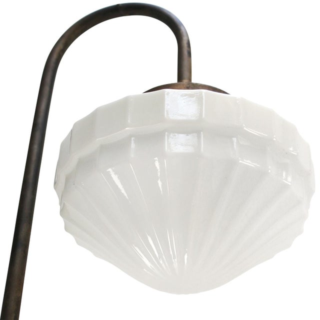 Mid-20th Century Cast Iron Wall Light with White Opaline Glass Shade For Sale - Image 6 of 7