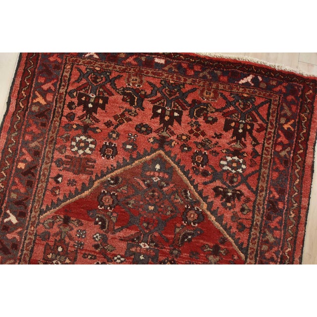 Hamedan Runner 3’6” X 9’7” Red Wool Vintage Tribal Hand-Knotted Oriental Rug For Sale In Philadelphia - Image 6 of 14