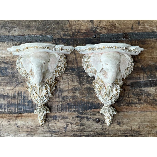 Wood Vintage Elephant Motif Wall Brackets - A Pair For Sale - Image 7 of 15