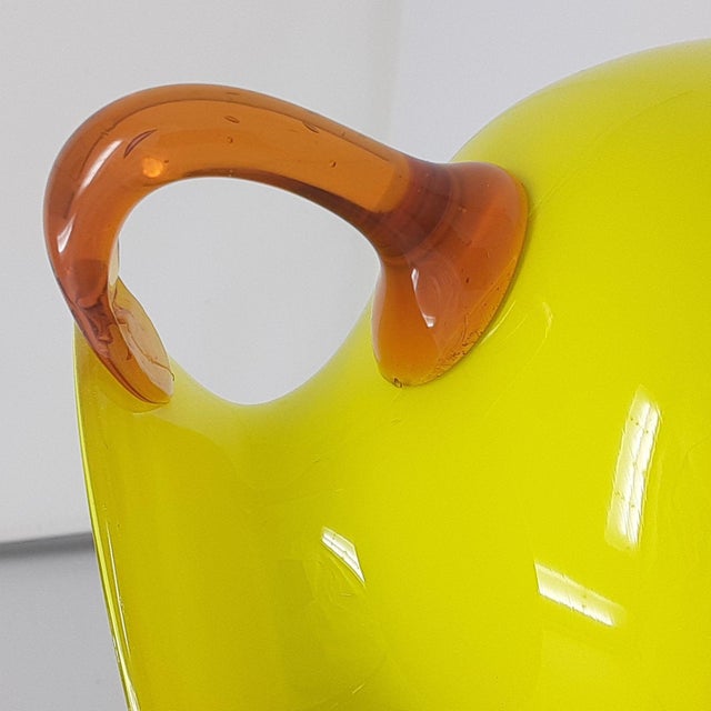 Mid 20th Century Mid-Century Art Glass Yellow Hand-Blown Amphora Vase For Sale - Image 5 of 11