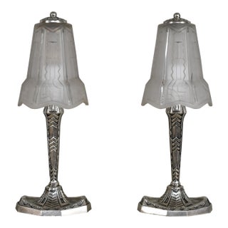 Maynadier Pair of French Art Deco Stepped Geometric Table Lamps - 1930s For Sale