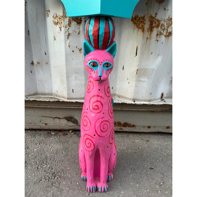 Vintage Whimsical Handcrafted Console / Entry Table With Cat Pedestal. For Sale - Image 11 of 16