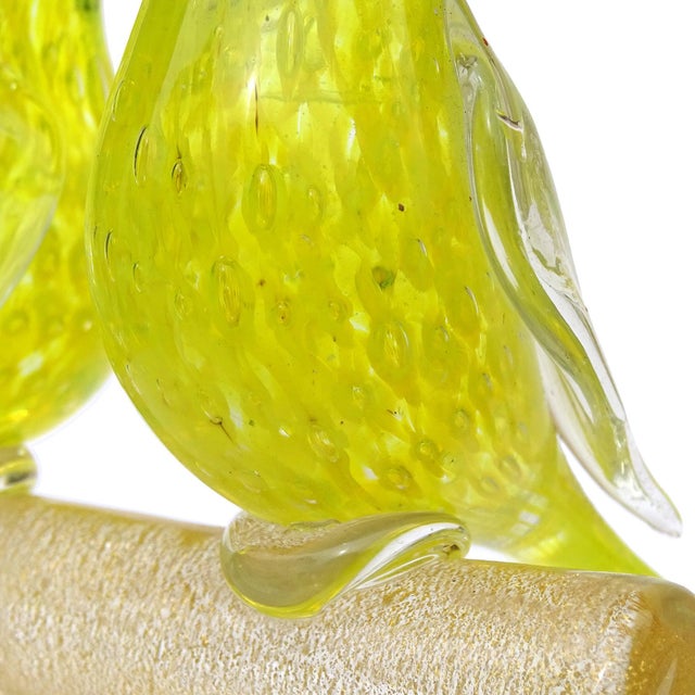 Glass Murano Barovier Toso Vintage Canary Yellow Gold Flecks Italian Art Glass Love Birds Figurine Sculpture For Sale - Image 7 of 7