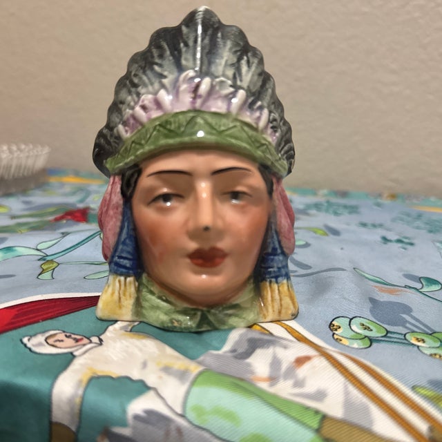 Antique Figural Majolica Native American Chief Tobacco Humidor Jar, Circa 1910 For Sale - Image 11 of 11