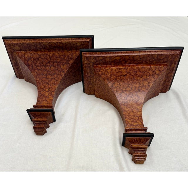 Renaissance Vintage Traditional Baroque Faux Tortoiseshell Corbel Wall Accent Shelves, a Pair For Sale - Image 3 of 9