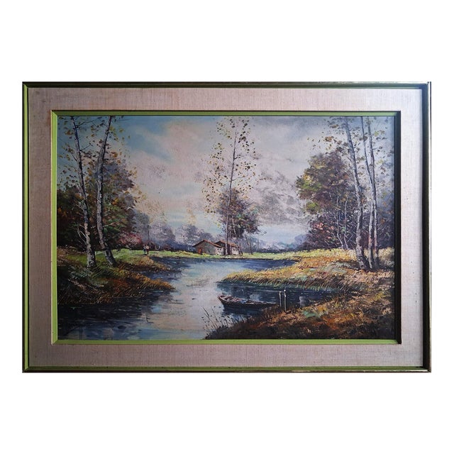 Mid-20th Century Italian River Landscape Oil Painting Signed Berti For Sale