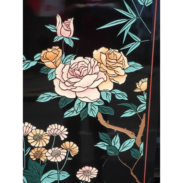 Vintage Oriental Asian Blue Coromandel Four Panel Screen Room Divider W Swans #2 For Sale - Image 10 of 12