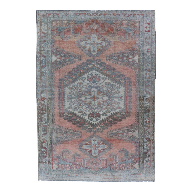 Vintage Hand-Knotted Persian Hamadan Rug With Sub-Geometric Medallion Design 3'4 X 5'0 For Sale