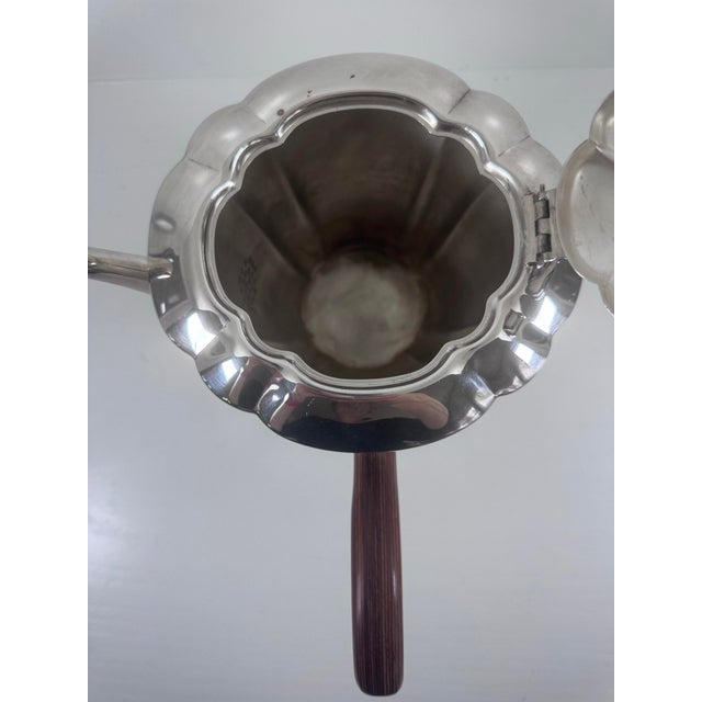 Vintage Forbes Silver Co. Silverplate Coffee Pot With Scalloped Lid and Wood Handle For Sale - Image 4 of 11