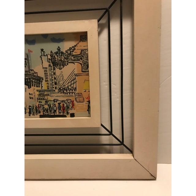 Mid 20th Century Mid-Century Modern Illustration Depicting the Marshall Field & Company Clock/Street Scene in Chicago by David, Framed For Sale - Image 9 of 12