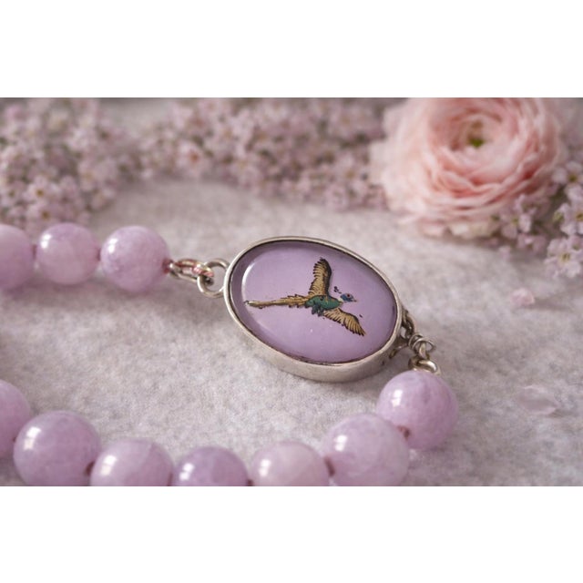 Contemporary Lavender Chatoyant Kunzite Necklace With Vintage Crystal Clasp For Sale - Image 3 of 10