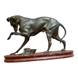 Greyhound Sculpture on Marble Base