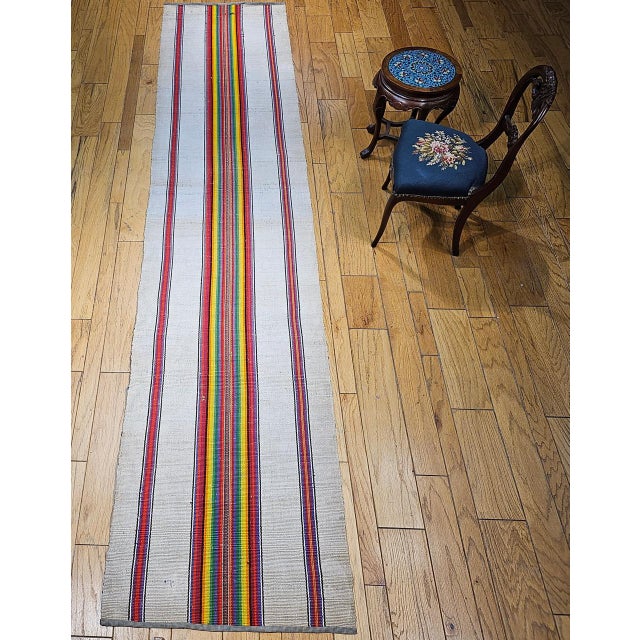 Early 20th Century Vintage American Rag Runner, Handwoven Wool & Cotton, Stripe Pattern, 3x14 For Sale - Image 5 of 14