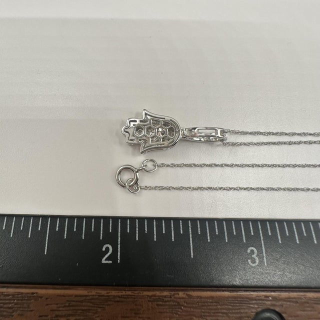 Early 21st Century Diamond Hamsa Necklace in 10kt White Gold – 0.25ctw, 18in, New For Sale - Image 5 of 5