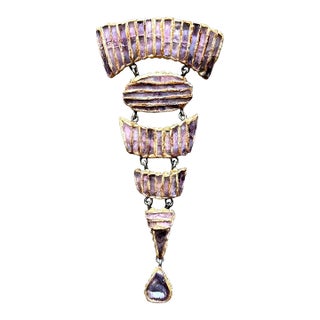 French Articulate Talosel Brooch with Glass Inlay by Line Vautrin Branded For Sale