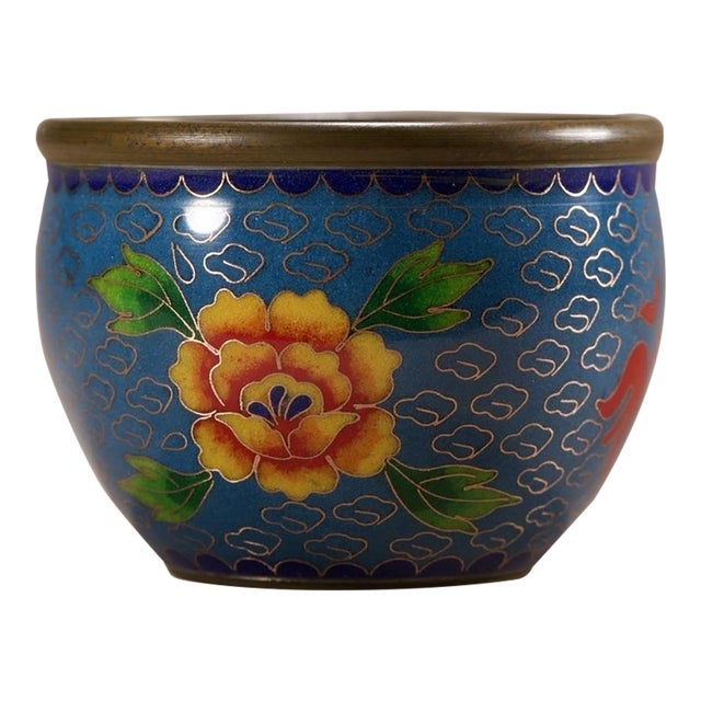 Vintage Chinese Cloisonné Enamel Fortune Motif Small Bowl / Censer For Sale