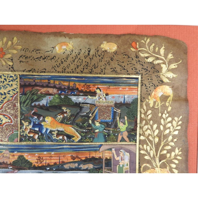 Paper 19th Century Mughal Miniature Painting Hunters Horses Lion Tiger Elephant For Sale - Image 7 of 9