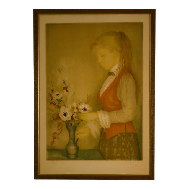 Guy Seradour, Young Girl with a Bouquet, 1960s, Paper For Sale