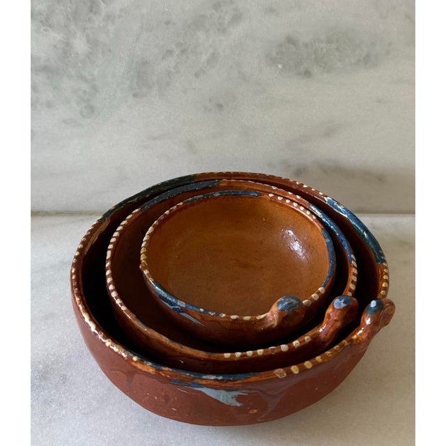 Set of 3 Vintage Mexican Terra Cotta Nesting Bowls For Sale - Image 4 of 10