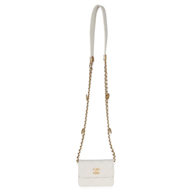 White White Quilted Caviar Twist Your Buttons Coin Purse With Chain For Sale - Image 8 of 9