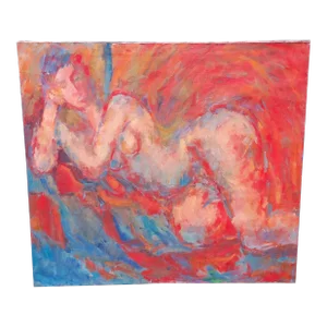 Mid 20th Century Expressionist Reclining Nude Oil Painting on Canvas