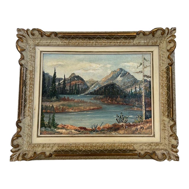 Vintage Teton Mountains Scenic Landscape Framed 1971 Painting by f.d. Lessley. For Sale