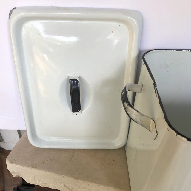 Enamel Bread Box W/Lid and Double Handles For Sale - Image 4 of 9