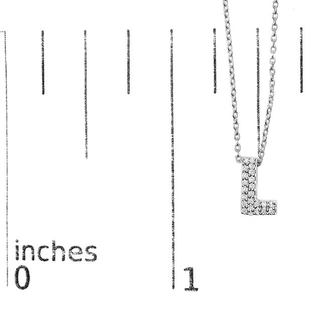 Early 21st Century 10K White Gold Diamond Accent "L" Initial Bubble Pendant Necklace For Sale - Image 5 of 5